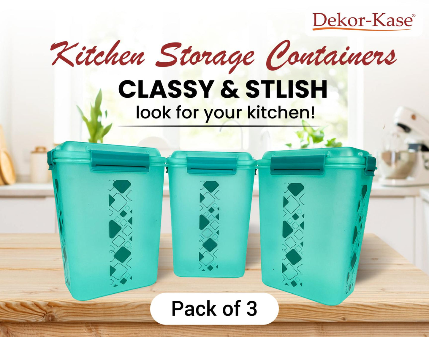 Buy 2 Get 1 Free – 4700 ml Kitchen Storage Container Set | Airtight | Dekor-Kase | BPA Free, Semi Transparent with Clip Lock Lid – Ideal for Rice, Atta, Pulses & More
