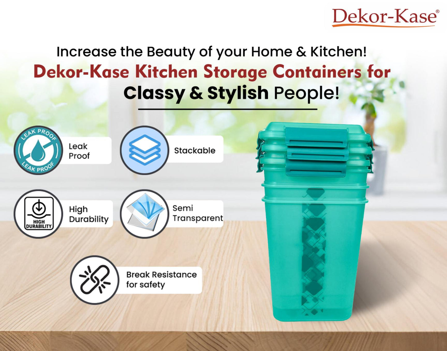 Buy 2 Get 1 Free – 4700 ml Kitchen Storage Container Set | Airtight | Dekor-Kase | BPA Free, Semi Transparent with Clip Lock Lid – Ideal for Rice, Atta, Pulses & More