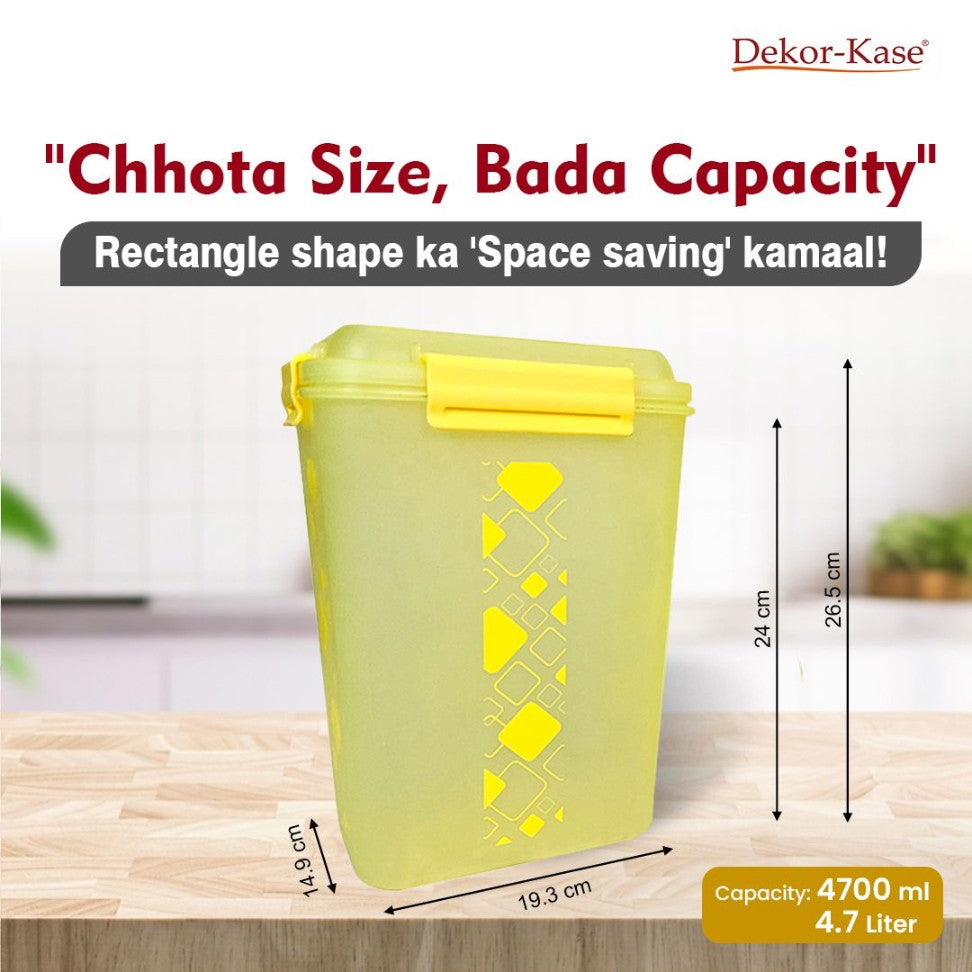Buy 2 Get 1 Free – 4700 ml Kitchen Storage Container Set | Airtight | Dekor-Kase | BPA Free, Semi Transparent with Clip Lock Lid – Ideal for Rice, Atta, Pulses & More