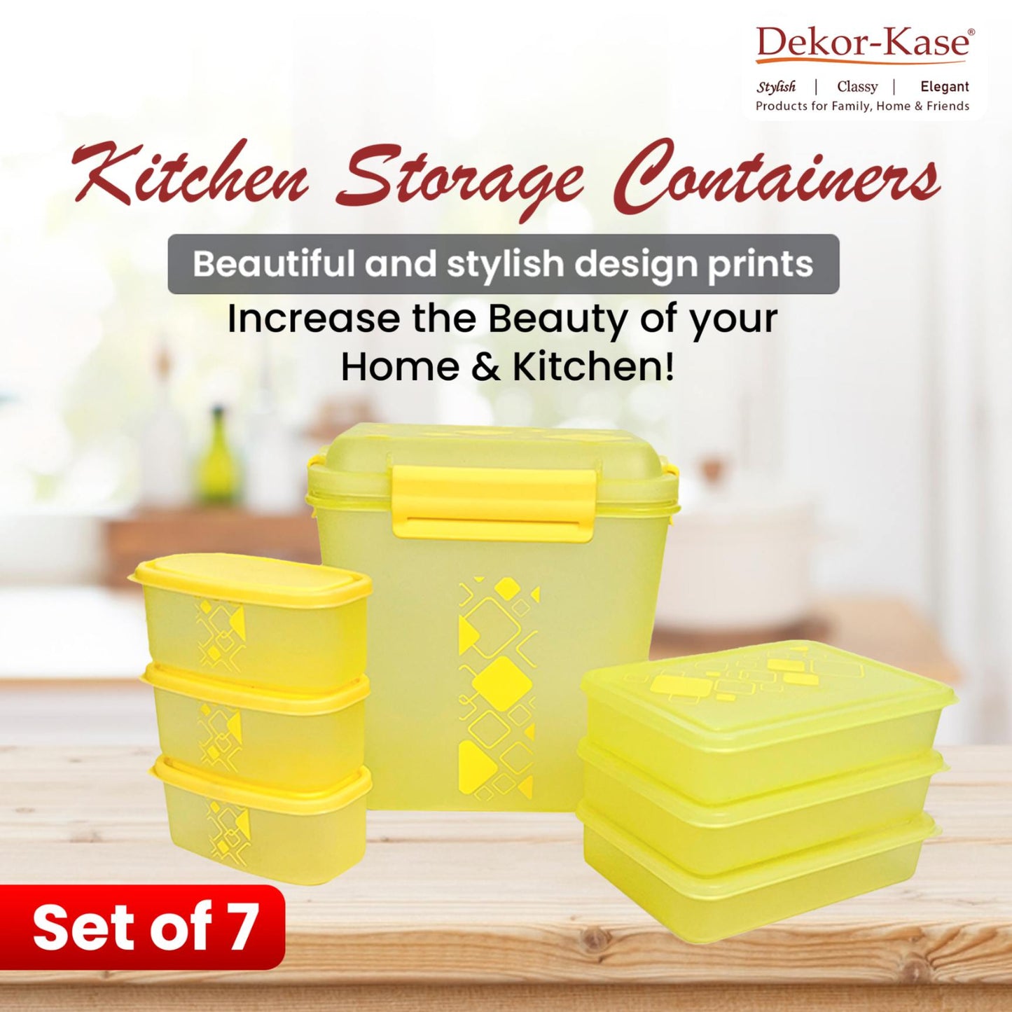 Dekor-Kase 7-Piece Semi-Transparent Airtight Storage Container Set – 190ml x 3, 350ml x 3, 3400ml x 1 (with Silicone Ring) – BPA-Free