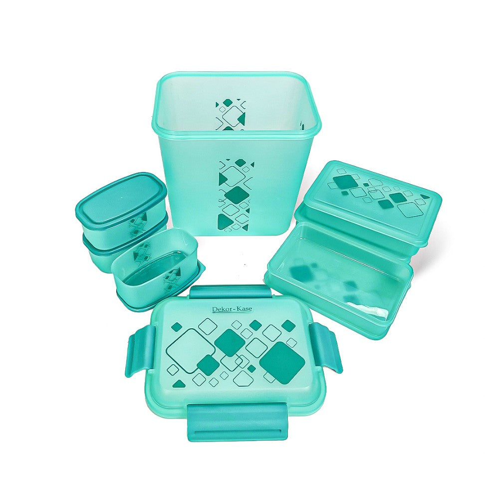 Dekor-Kase 7-Piece Semi-Transparent Airtight Storage Container Set – 190ml x 3, 350ml x 3, 3400ml x 1 (with Silicone Ring) – BPA-Free