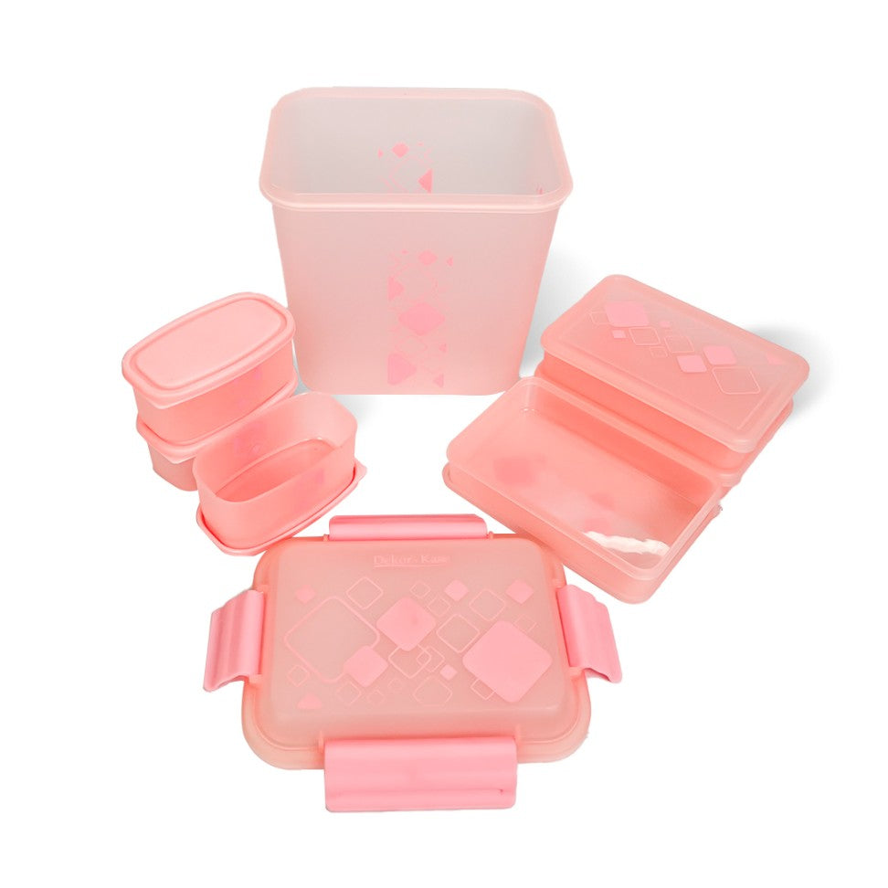Dekor-Kase 7-Piece Semi-Transparent Airtight Storage Container Set – 190ml x 3, 350ml x 3, 3400ml x 1 (with Silicone Ring) – BPA-Free