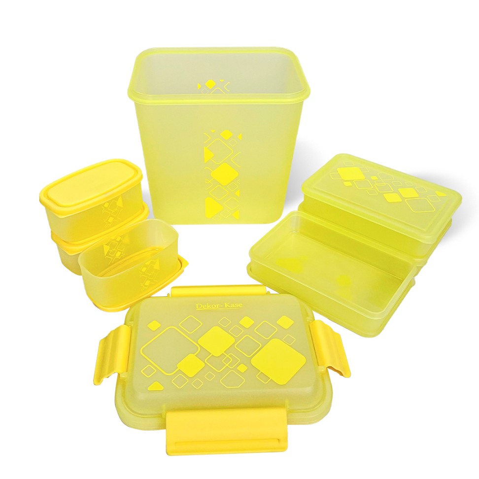 Dekor-Kase 7-Piece Semi-Transparent Airtight Storage Container Set – 190ml x 3, 350ml x 3, 3400ml x 1 (with Silicone Ring) – BPA-Free