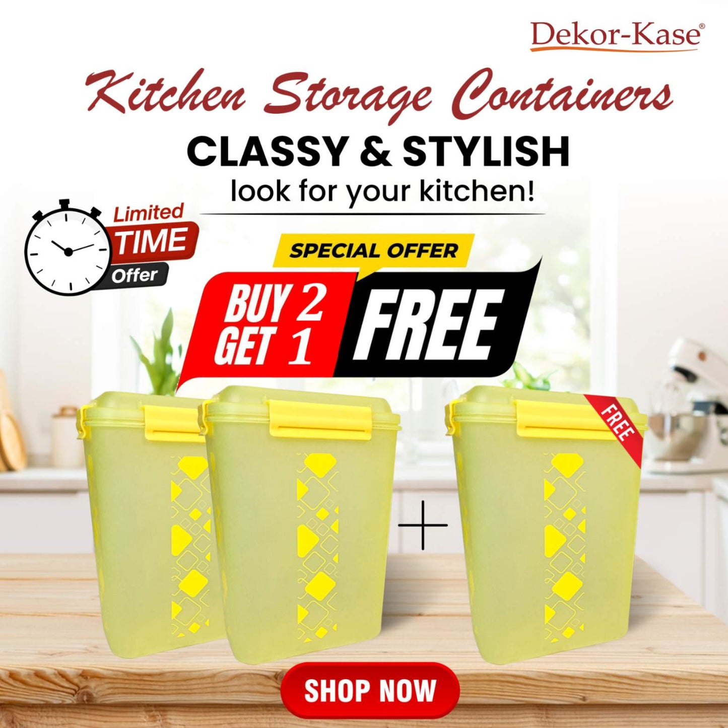 Buy 2 Get 1 Free – 4700 ml Kitchen Storage Container Set | Airtight | Dekor-Kase | BPA Free, Semi Transparent with Clip Lock Lid – Ideal for Rice, Atta, Pulses & More