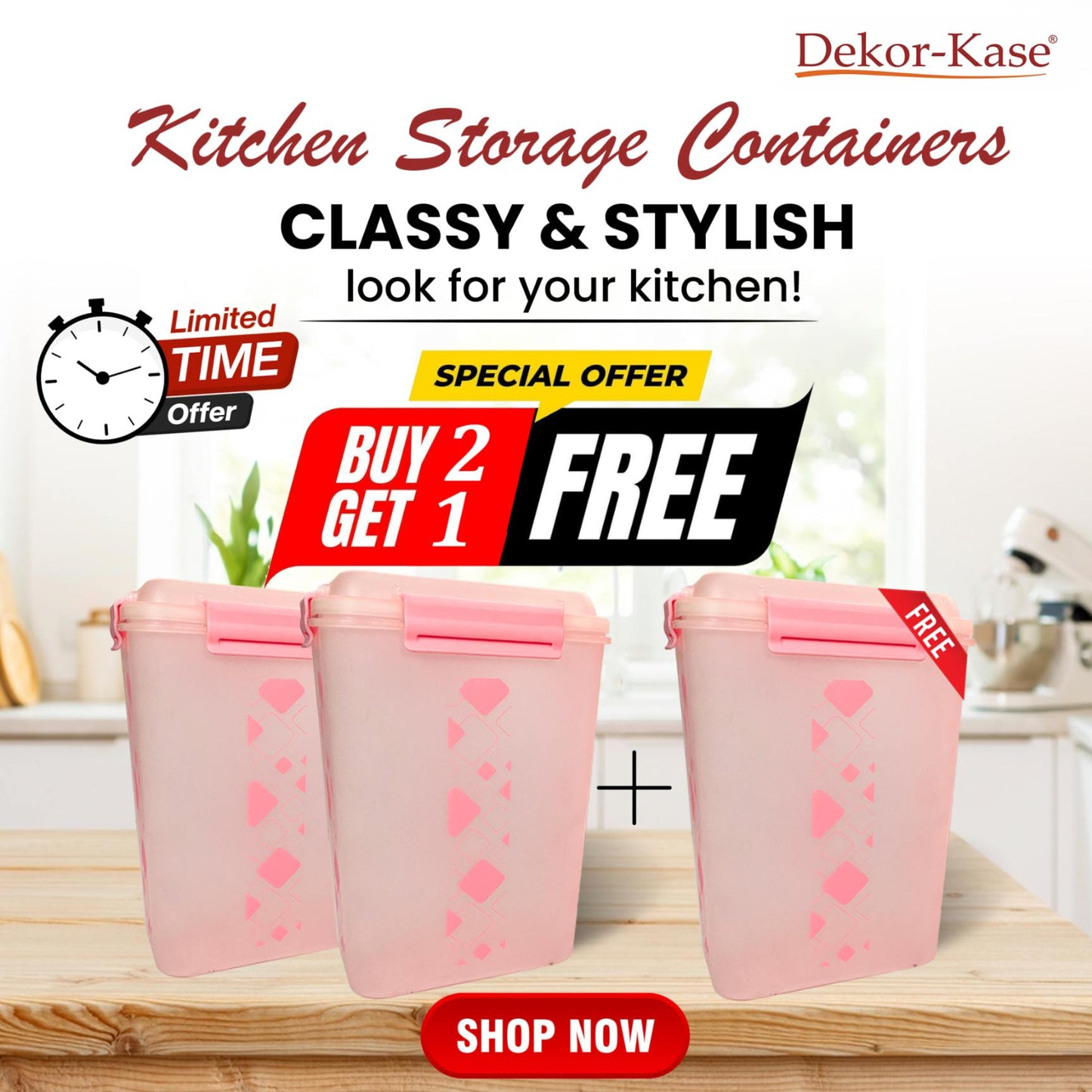 Buy 2 Get 1 Free – 4700 ml Kitchen Storage Container Set | Airtight | Dekor-Kase | BPA Free, Semi Transparent with Clip Lock Lid – Ideal for Rice, Atta, Pulses & More