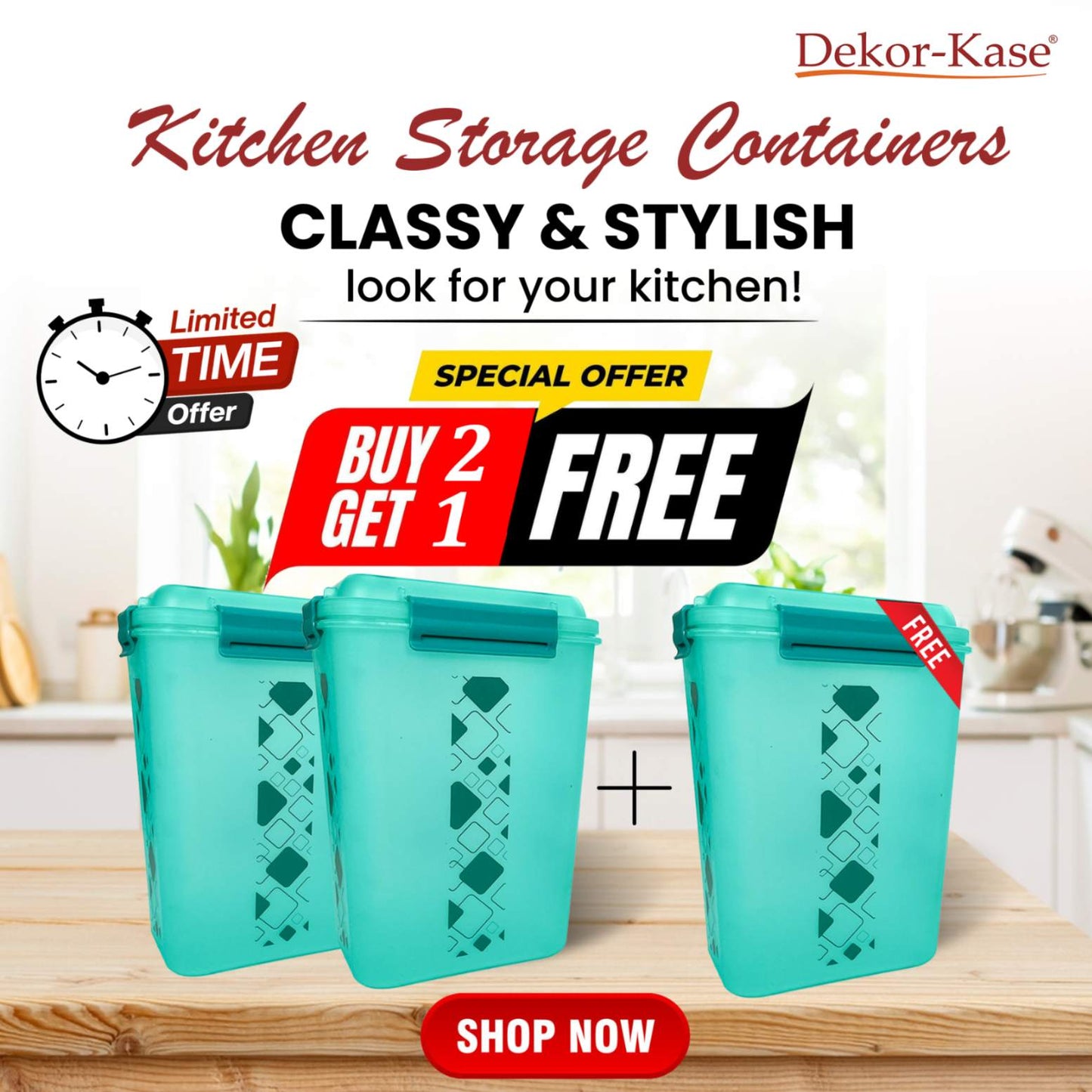 Buy 2 Get 1 Free – 4700 ml Kitchen Storage Container Set | Airtight | Dekor-Kase | BPA Free, Semi Transparent with Clip Lock Lid – Ideal for Rice, Atta, Pulses & More