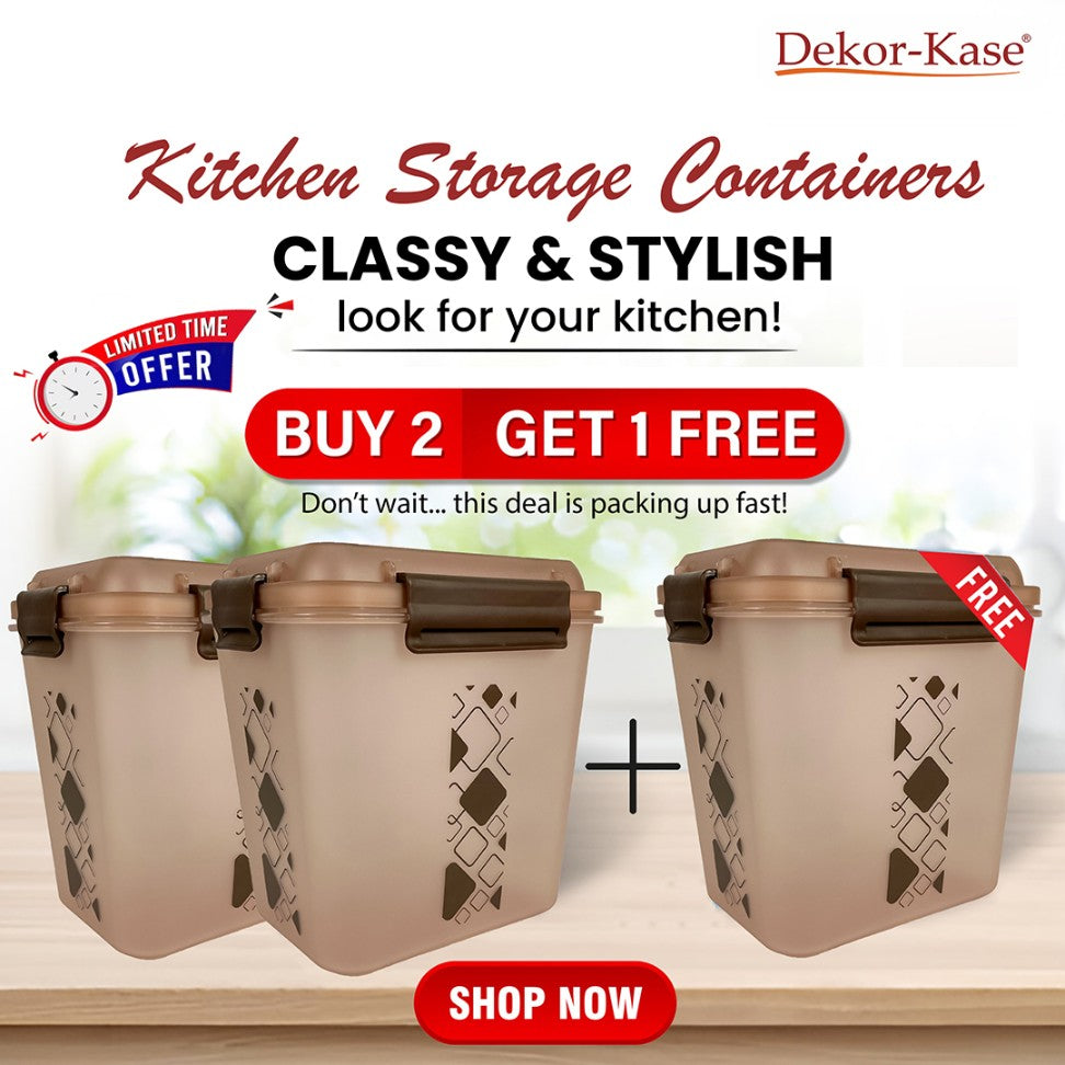 Buy 2 Get 1 Free – 3400 ml Kitchen Storage Container Set | Airtight | Dekor-Kase | BPA Free, Semi Transparent with Clip Lock Lid – Ideal for Rice, Atta, Pulses & More