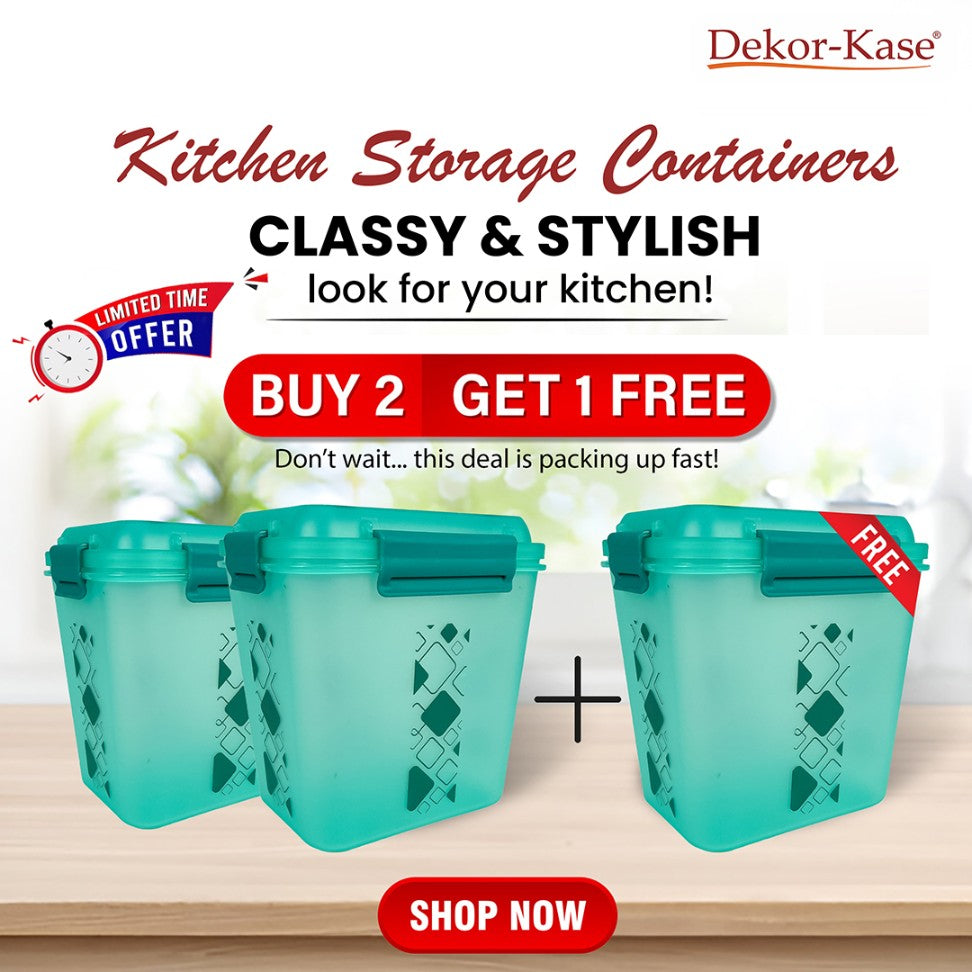 Buy 2 Get 1 Free – 3400 ml Kitchen Storage Container Set | Airtight | Dekor-Kase | BPA Free, Semi Transparent with Clip Lock Lid – Ideal for Rice, Atta, Pulses & More