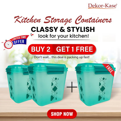 Buy 2 Get 1 Free – 3400 ml Kitchen Storage Container Set | Airtight | Dekor-Kase | BPA Free, Semi Transparent with Clip Lock Lid – Ideal for Rice, Atta, Pulses & More