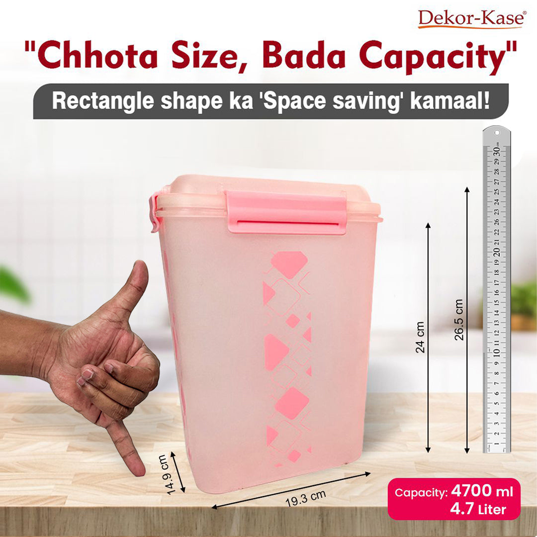 Dekor-Kase BPA Free Plastic Kitchen Storage Box with Clip On Lid | Multipurpose Food Storage Container for Dry Fruits, Pulses, Rice, Grain, Wheat - Set of 1 Pcs 4700 ml