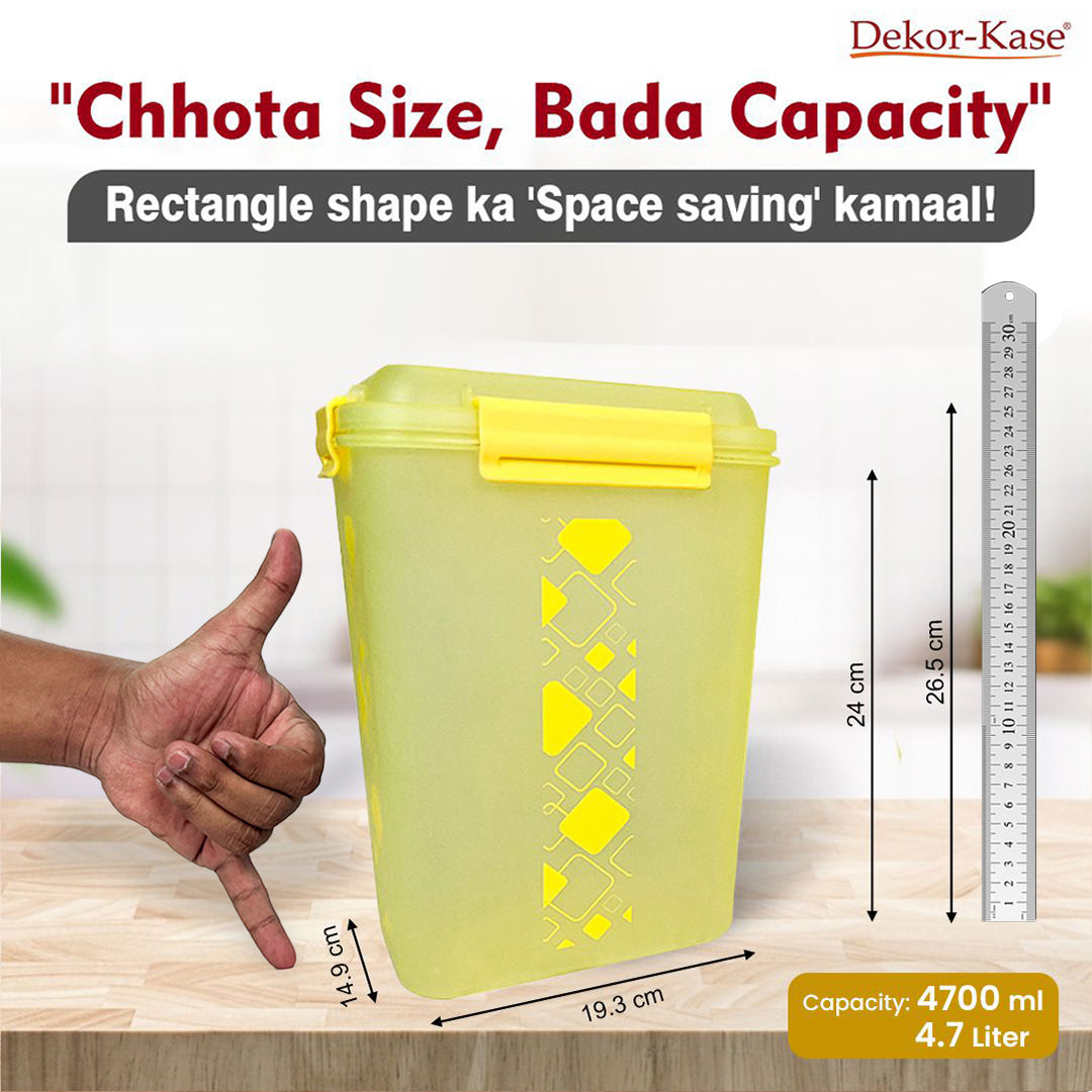 Dekor-Kase BPA Free Plastic Kitchen Storage Box with Clip On Lid | Multipurpose Food Storage Container for Dry Fruits, Pulses, Rice, Grain, Wheat - Set of 1 Pcs 4700 ml