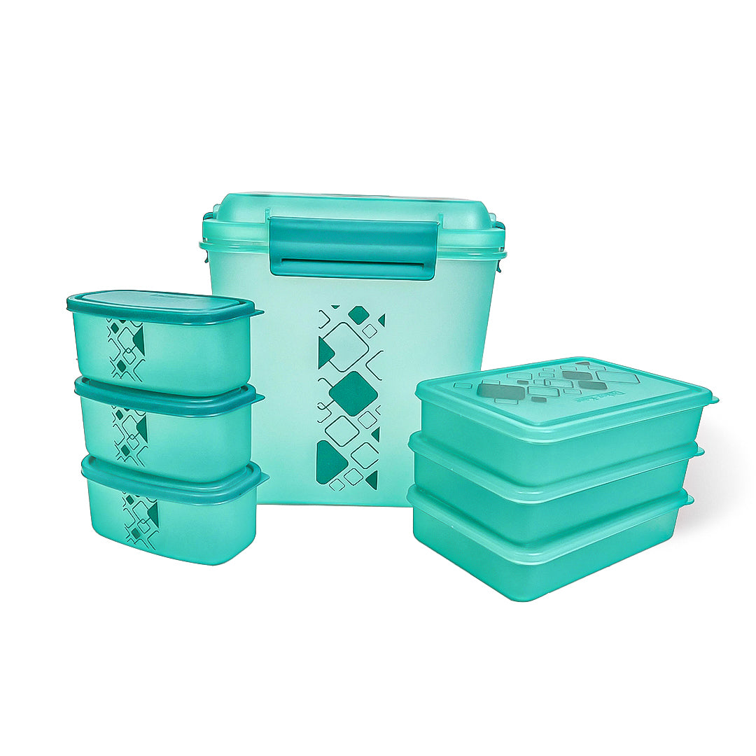 Dekor-Kase 7-Piece Semi-Transparent Airtight Storage Container Set – 190ml x 3, 350ml x 3, 3400ml x 1 (with Silicone Ring) – BPA-Free